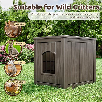KAMABOKO Outdoor Cat House, Weatherproof PP Plastic Cat Shelter for Indoor & Outdoor Use, Durable All-Season Pet House for Feral & Stray Cats, Gray