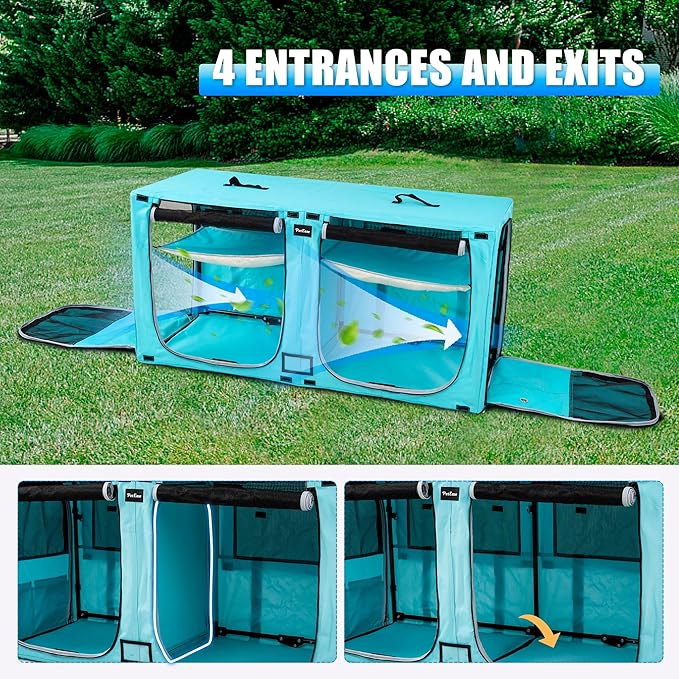 Huge Sapce Double Compartment Cat Travel Carrier with Litter Box & Homack | Cat Show Kennel Cage Crate with Mat & Water Bottle