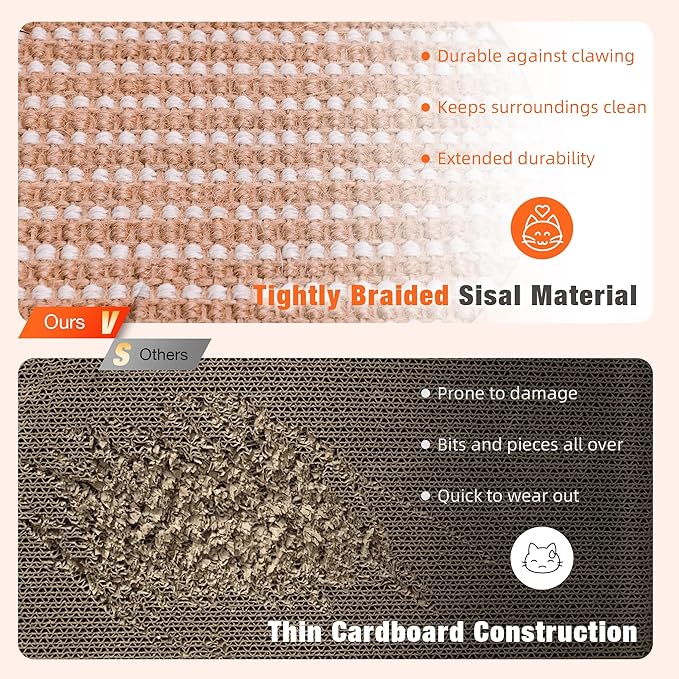 Interactive Toy Cat Scratcher, Sisal Scratching Pad, Kitten Toy Wood with Bell Ball Track, Feather Teaser for Mental Physical Exercise Puzzle