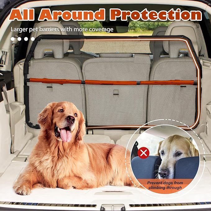Dog Barrier for Cargo Area, 46" Wide See Through Vehicle Car Hatchback Dog Car Net Barrier, Dog Car Net Mesh for 3rd Row Seat,Back Seat Car Divider Barrier Restraint Fence Trunk Shield for Car