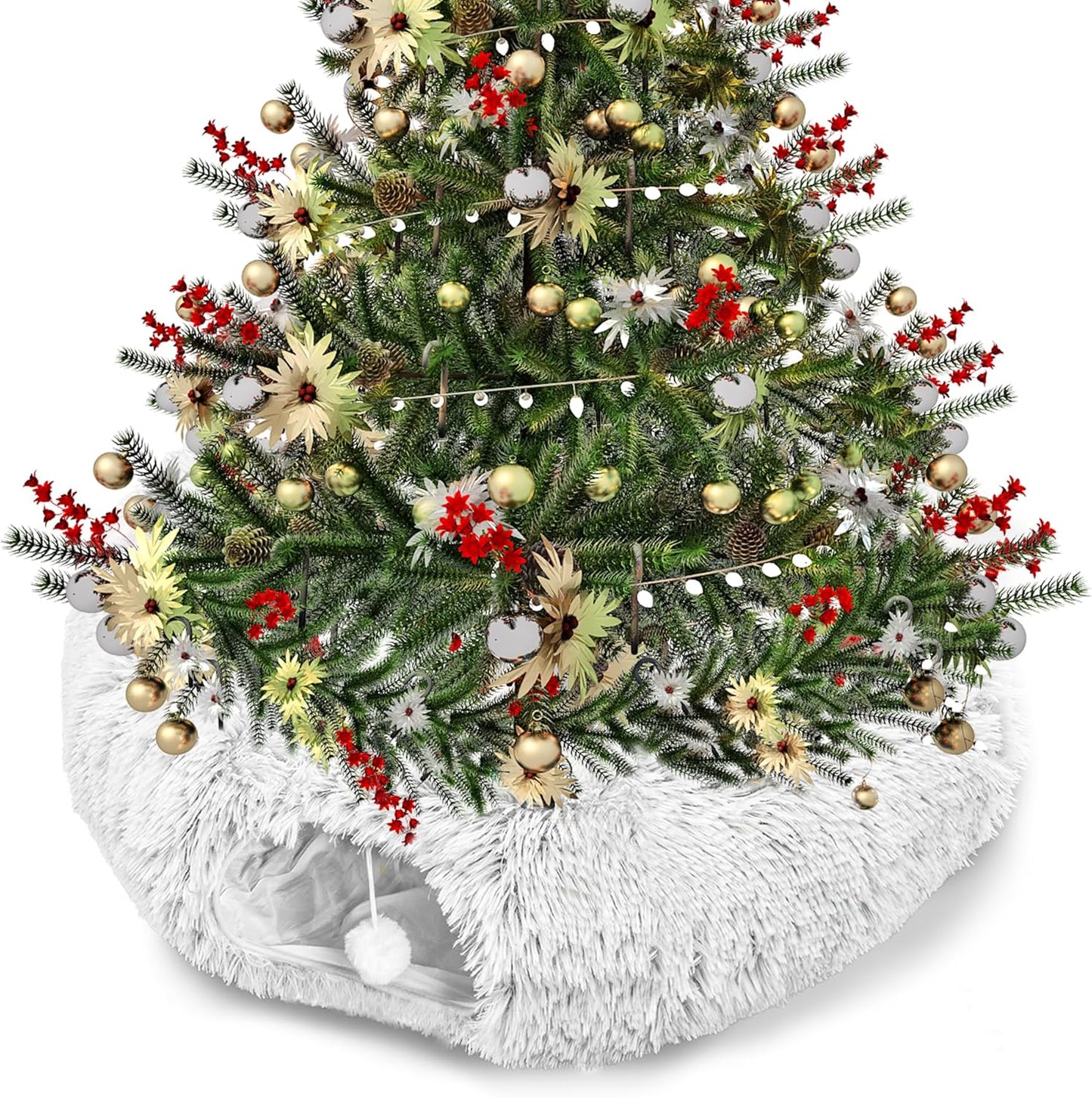 Cat Tunnel Bed for Indoor Cats, Peekaboo Cat Cave with Washable Soft Play Mat, Furry Cat Tube, for Kitten/Puppy/Rabbit, Grey