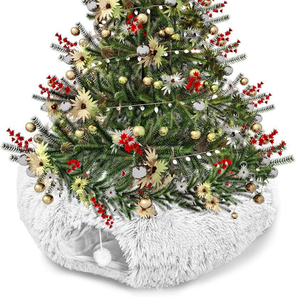 Cat Tunnel Bed for Indoor Cats, Peekaboo Cat Cave with Washable Soft Play Mat, Furry Cat Tube, for Kitten/Puppy/Rabbit, Grey