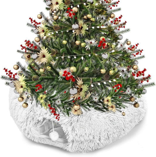 Cat Tunnel Bed for Indoor Cats, Peekaboo Cat Cave with Washable Soft Play Mat, Furry Cat Tube, for Kitten/Puppy/Rabbit, Grey