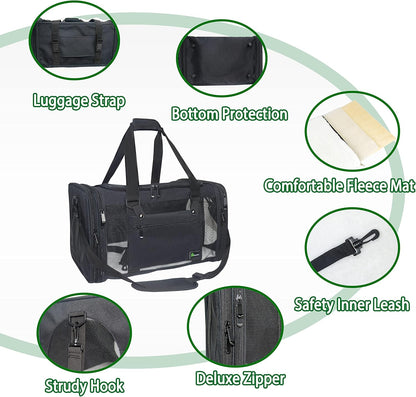 Soft-Sided Pet Carrier for Cats Small Dogs of 15 Lbs Medium Black