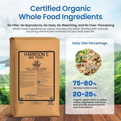 Harrison's Bird Foods Adult Lifetime Coarse Certified Organic Non-GMO Bird Food 25lb