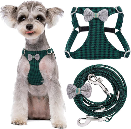 Puppytie Knitted Green Small Dog Harness with Multifunction Dog Leash, Ultra-Light No Pull, Medium Size, 10-22 lbs