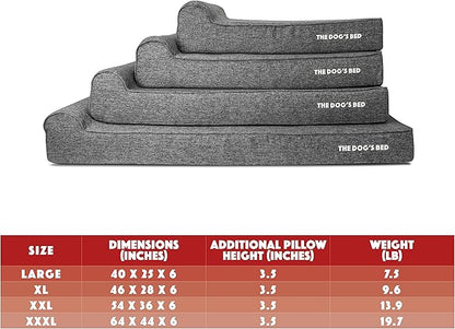 The Dog’s Bed Orthopedic Headrest Dog Bed XXL Grey Linen, Memory Foam, Pain Relief for Arthritis, Hip & Elbow Dysplasia, Post Surgery, Lameness, Waterproof Washable Cover