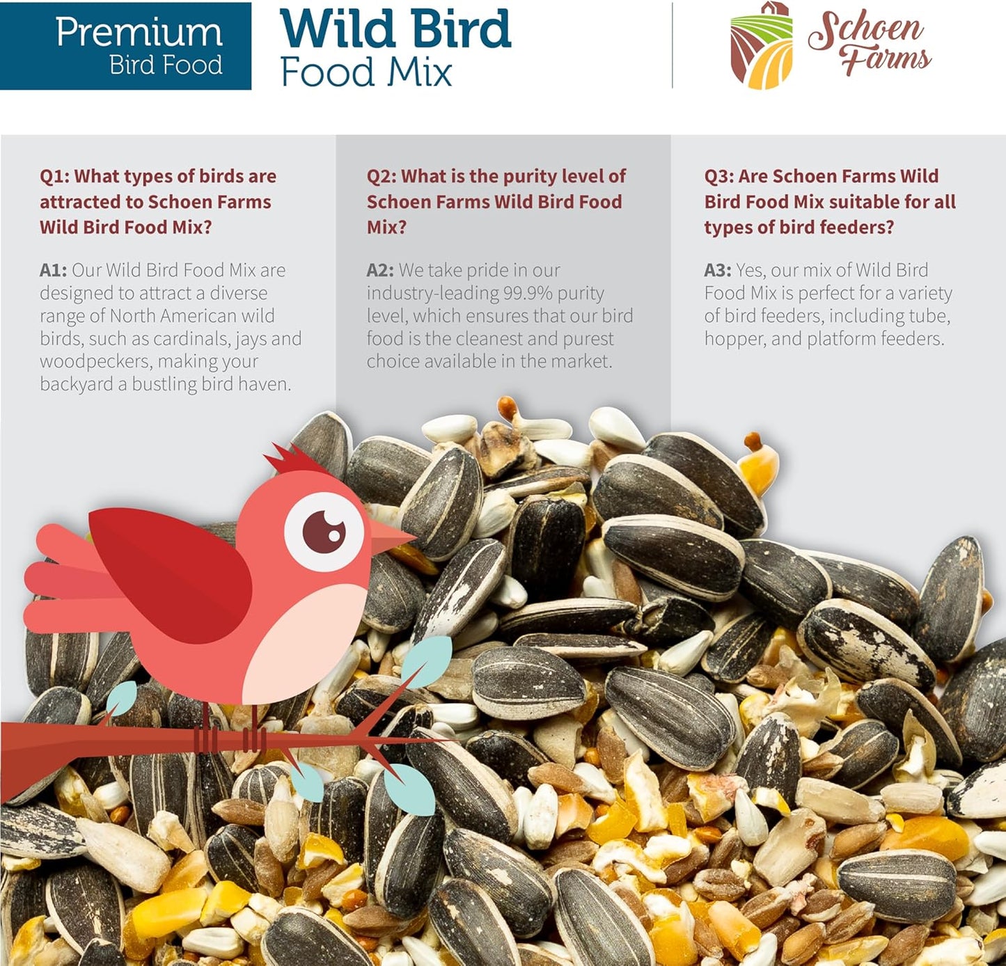 Gourmet Wild Bird Food Mix (10 LBS) Blend for Cardinals, Chickadees, Nuthatches, Woodpeckers and Songbirds