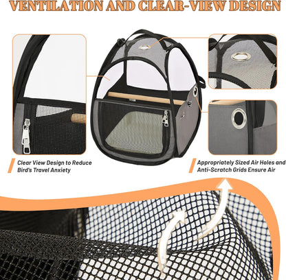 A4Pet Bird Carrier for Travel - Small Bird Travel Cage, Bird Bag with Stand, Tray and Feeding Cup, Portable and Lightweight for Small Animal Carrier