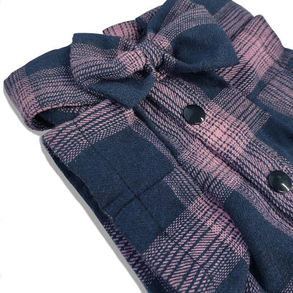 Plaid Dog Shirt,Soft Casual Pet Shirt Clothes, Dog Cotton Shirt with Bow Tie for Wedding,Christmas Costumes (Pink&Blue, X-Small)