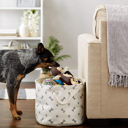 Bone Dry 5511 Pet Storage Collection Paw and Bone Print, Medium Round, Gray