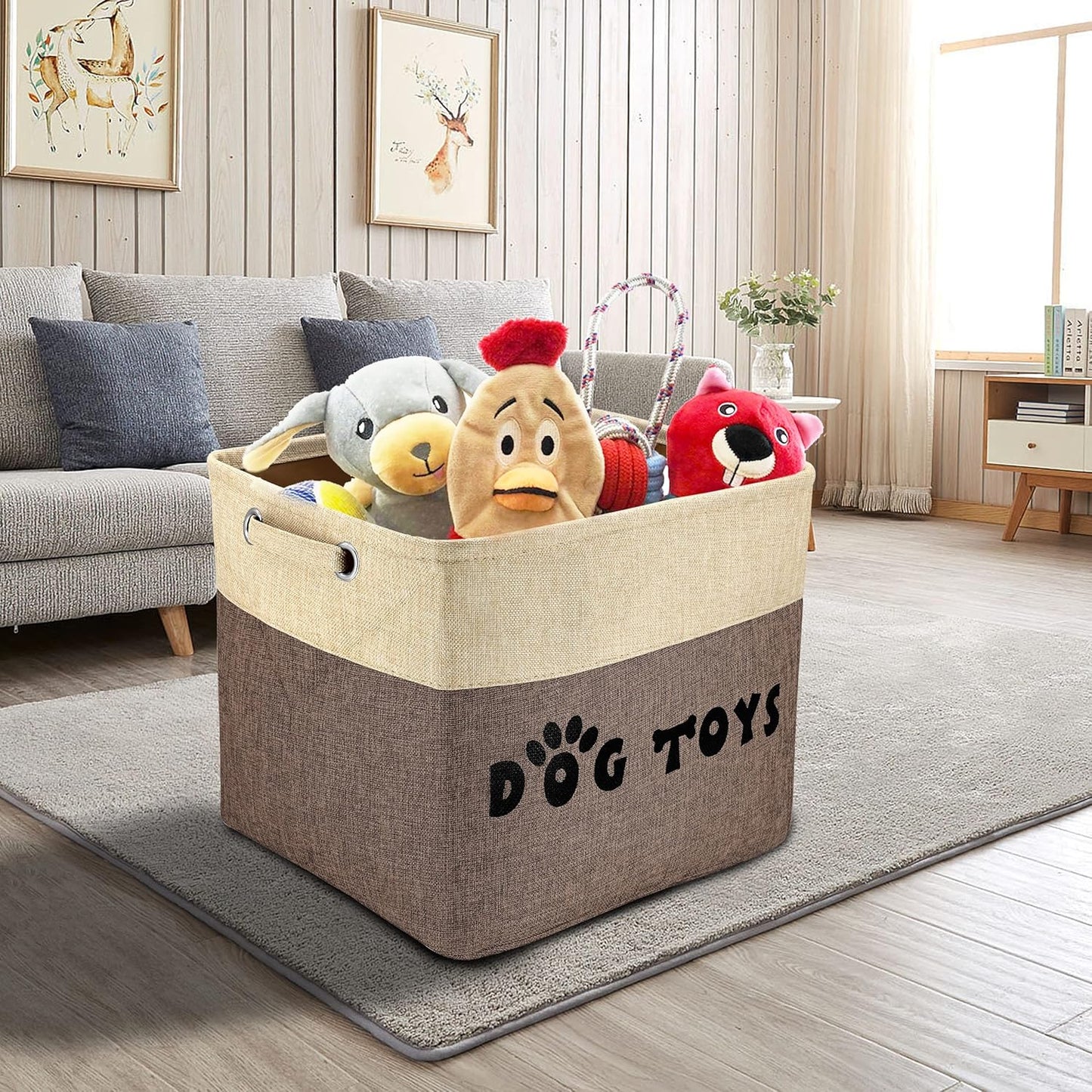 PET ARTIST Large Dog Toy Basket Bin - Rectangular Storage Box Chest Organizer for Dog Toys,Coats,Clothing,Apparel & Accessories & Blanket,Brown,15"x13"x12"