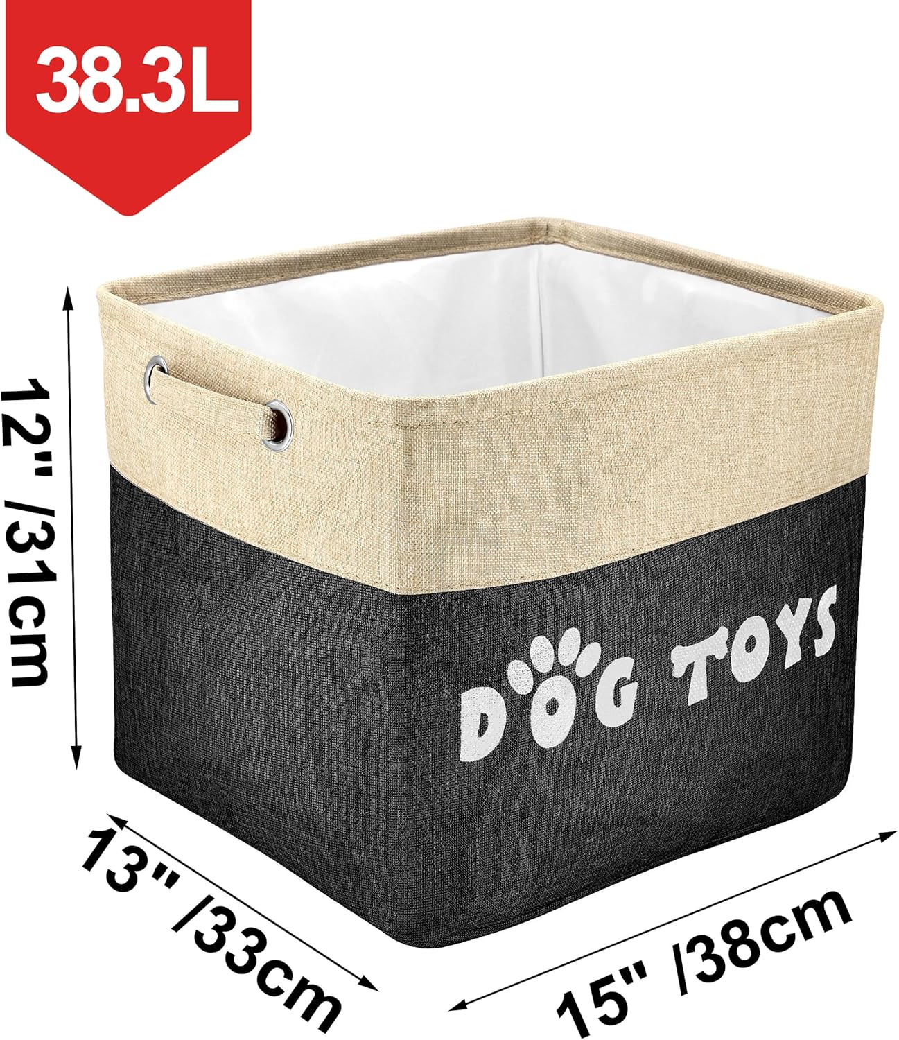 PET ARTIST Large Dog Toy Basket Bin - Rectangular Storage Box Chest Organizer for Dog Toys,Coats,Clothing,Apparel & Accessories & Blanket, Black, 15"x13"x12"