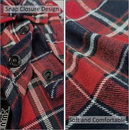 Plaid Dog Shirt,Soft Casual Pet Shirt Clothes, Dog Cotton Shirt with Bow Tie for Wedding,Christmas Costumes (Red&Blue, Medium)