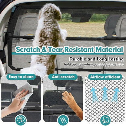 Dog Car Barrier Escape-Proof, 46" Wide Car Divider for 3rd Row Seats & Cargo Area, Durable Cargo Area Dog Car Gate Trunk Barrier with See Through Net Mesh for Small Sized SUV & Vehicles Or Hatchback