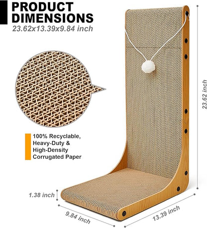 Value 2-Pack 23.6 Inch L-Shaped Cardboard Cat Scratcher, Dual Use (Vert/Horiz) Scratch Pad with Toy Balls, Wall-Mountable Furniture Protector Cat Scratchers for Indoor Cats, Couch & Wall