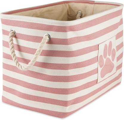 Bone Dry 5743 Pet Storage Collection Striped Paw Patch Bin, Large Rectangle, Rose