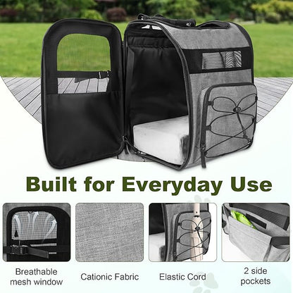 Dog Carrier Backpack for Small Dogs – Breathable and Comfortable Pet Travel Bag with, Safety Buckle and Adjustable Straps, Ideal for Hiking and Outdoor Adventures, Elevated Pad, Gray