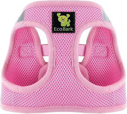 EcoBark Step in Dog Harness - Eco-Friendly Small Breed Dog Harnesses for XXS, XS, and Small Dogs - Reflective and Adjustable Mini Body Halter Vest - Tiny Soft Mesh Toy Breed Harness (Baby Pink, XS)