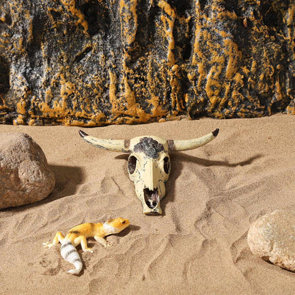 Resin Bull Skull Hideout for Terrarium Small Reptile Hide and Cave for Bearded Dragon Snake Tarantula Decorative Cattle Skeleton Decor for Tank Fish Aquarium