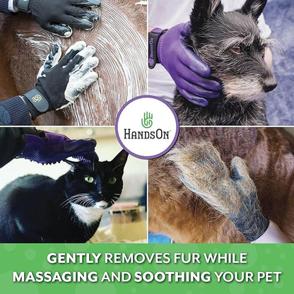 H HANDSON Pet Grooming Gloves - Patented #1 Ranked, Award Winning Shedding, Bathing, & Hair Remover Gloves - Gentle Brush for Cats, Dogs, and Horses (Blue, X-Large)