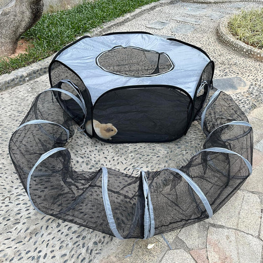 Small Animal Playpen with Tunnel–Pop-up Guinea Pigs Play Pen Foldable Outdoor and Indoor Pet Tent for Rabbits, Chinchillas and Ferrets