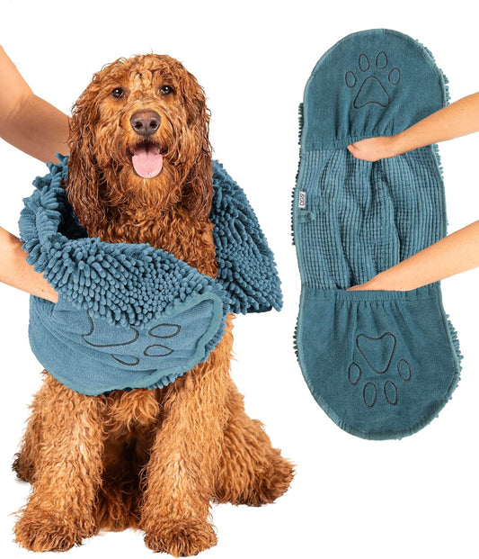 Dog Gone Smart The Dirty Dog Shammy - Fast Drying Plush Shammy Towel with Dual Hand Pockets and Elastic - Super Absorbent Microfiber and Machine Washable - Pacific Blue