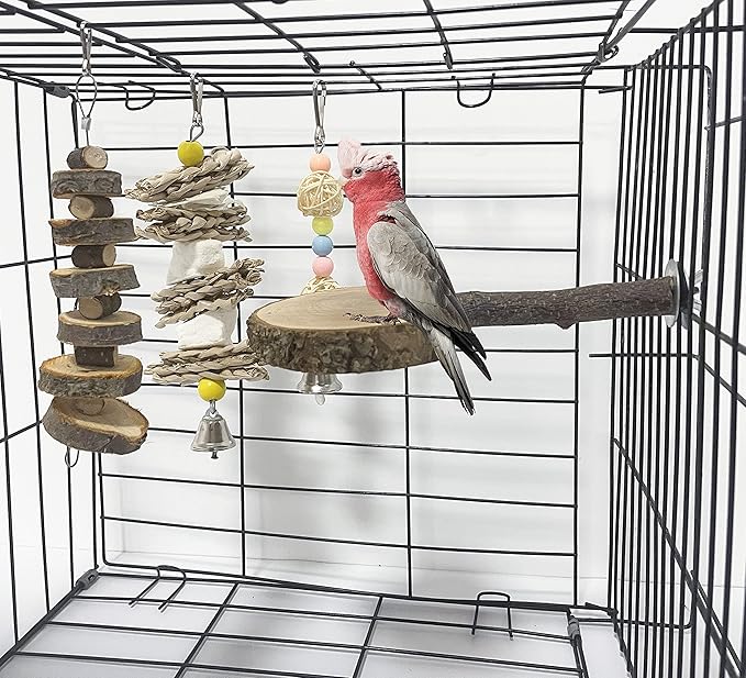 kathson 8PCS Wood Bird Perch Natural Parakeet Perches Bird Swing Chew Toys Natural Paw Grinding Stick Cage Accessories for Parrot Cockatiels Budgie Conure Finches Lovebirds