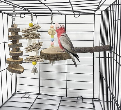 kathson 8PCS Wood Bird Perch Natural Parakeet Perches Bird Swing Chew Toys Natural Paw Grinding Stick Cage Accessories for Parrot Cockatiels Budgie Conure Finches Lovebirds