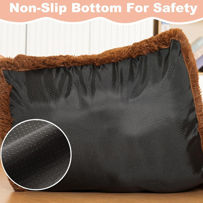 Bedfolks Waterproof Crate Bed, Plush Pad with Removable Cover, Faux Fur for Large Dogs, Washable Kennel Bed 35"x23", Solid Brown