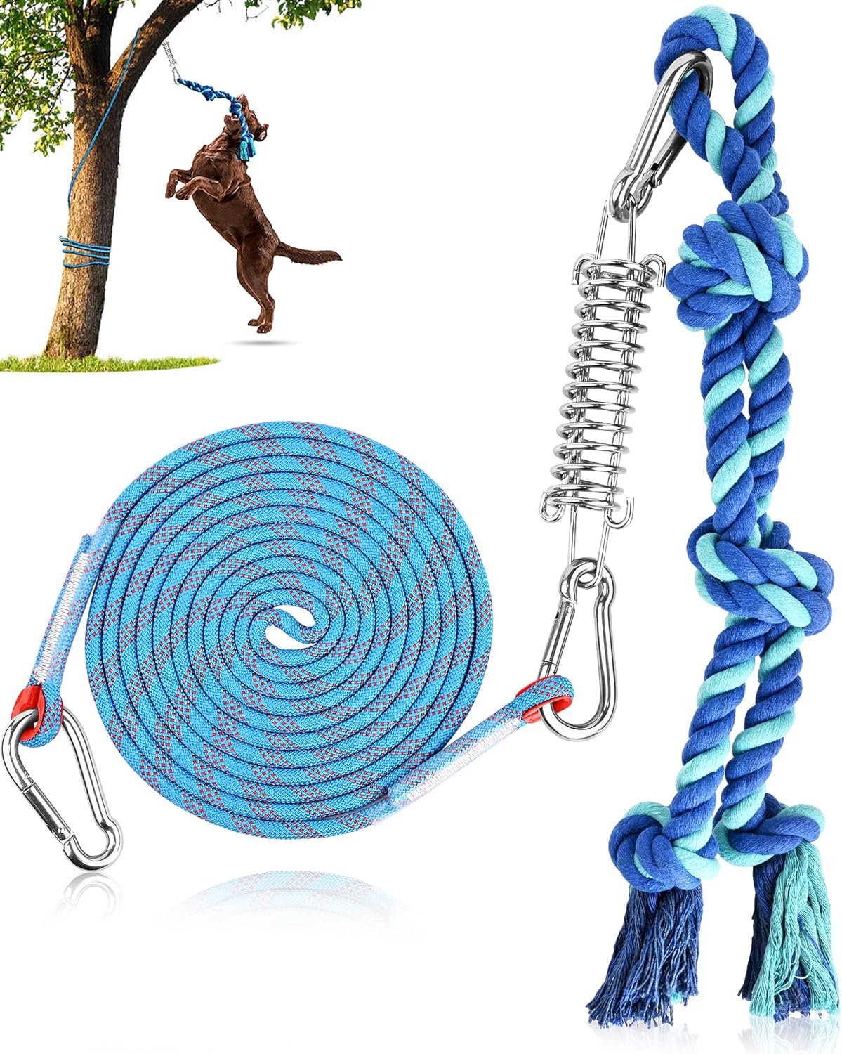 Petbobi Bungee Dog Toy, Outdoor Dog Tug Toy for Pitbull Interactive Exercise, Spring Pole Tug-of-War Toy with Durable Rope, Hanging Toy for Large Dogs to Reduce Boredom, Blue