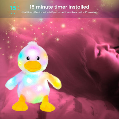 Hopearl Easter LED Plush Duck Light up Stuffed Duckling Farm Animal Floppy Night Lights Glow in The Dark Birthday Gifts for Kids Toddler Girls, White, 12''