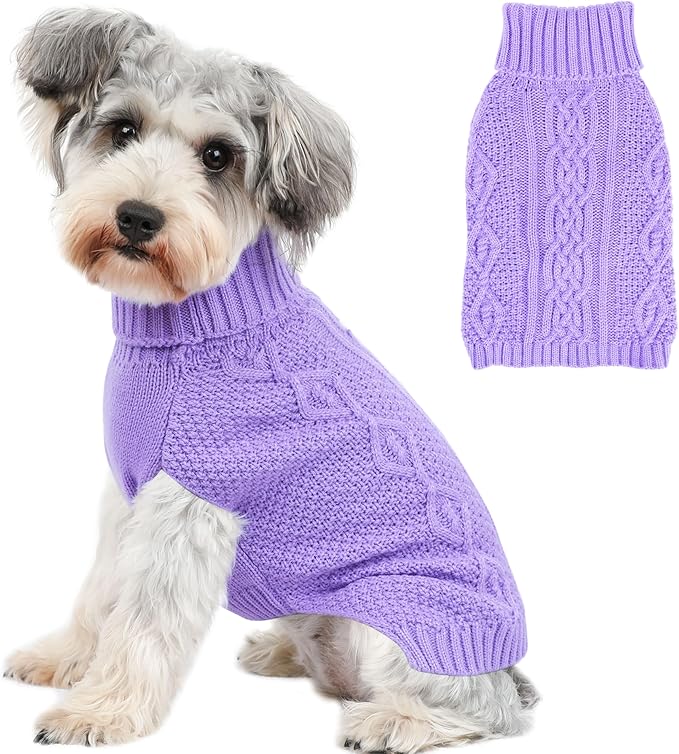 Small Dog Sweater Dog Clothes for Small Dogs Winter Puppy Clothes Warm Pet Cat Sweater Doggy Pullover Turtleneck Outfit with Twisted Design XS~XL (Purple, Medium)