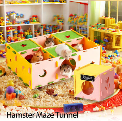 3pcs Hamster Maze Tunnel & Toys, Hamster Hideout with Plush Pads, Interactive Play Tube & Resting System for Rats, Guinea Pig, Ferrets, Chinchillas