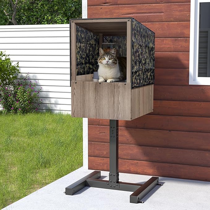 Outdoor Cat Feeding Station, Weatherproof Elevated Feral Cat House and Shelter for Outdoor Feeder Use