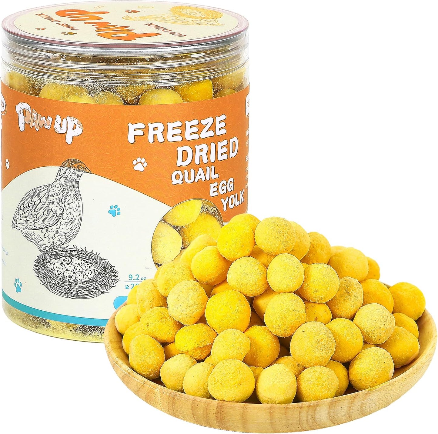 PAWUP Freeze Dried Cat & Dog Treats, Natural Quail Egg Yolk, Single Ingredient, High-Protein Pet Snacks for Skin & Coat Health, No Artificial Additives, 9.2 oz