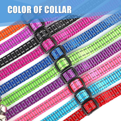 Personalized Reflective Nylon Cat Collar with Name Tag - Custom Engraved Buckle Kitten Collars for Girl Boy Cats - Adjustable from 7.5'' to 12.0'' - Includes Bell and ID Tag