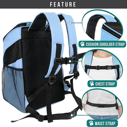 PetAmi Small Dogs and Cat Backpack Carrier, Airline Approved Pet Backpack Carrier, Ventilated, Safety Strap, Buckle Support Designed for Hiking Travel Camping Outdoor, Max 18 lbs (Light Blue)