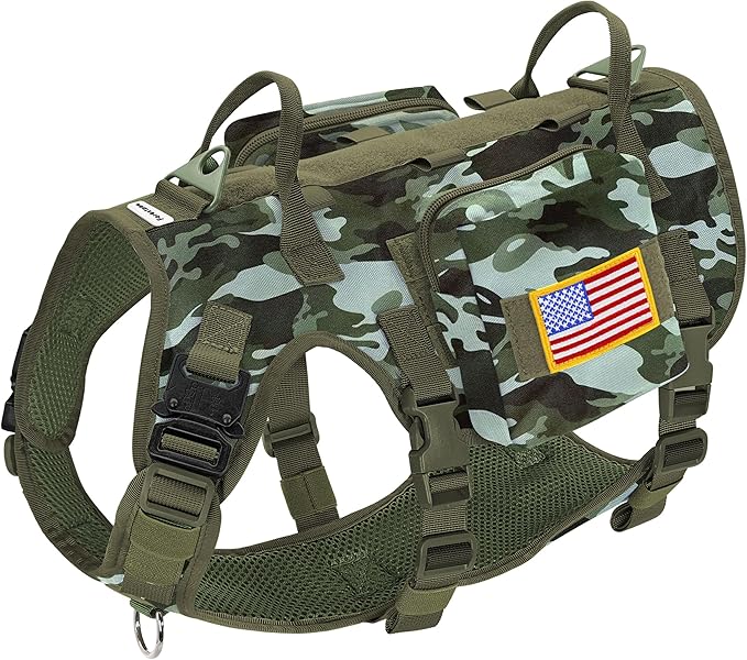 Forestpaw Dog Harness Medium Sized,Tactical Dog Harness with Handle,No Pull Military Style Service Dog Vest with Pockets Adjustable for Medium Large Dogs,Camouflage Green,Chest 19.5-41.5"