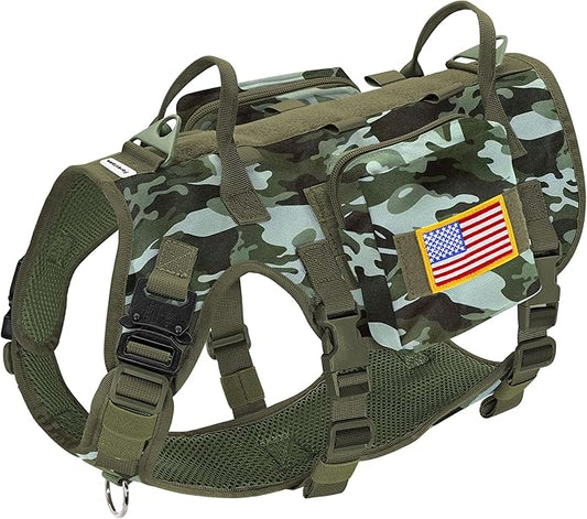 Forestpaw Dog Harness Medium Sized,Tactical Dog Harness with Handle,No Pull Military Style Service Dog Vest with Pockets Adjustable for Medium Large Dogs,Camouflage Green,Chest 19.5-41.5"