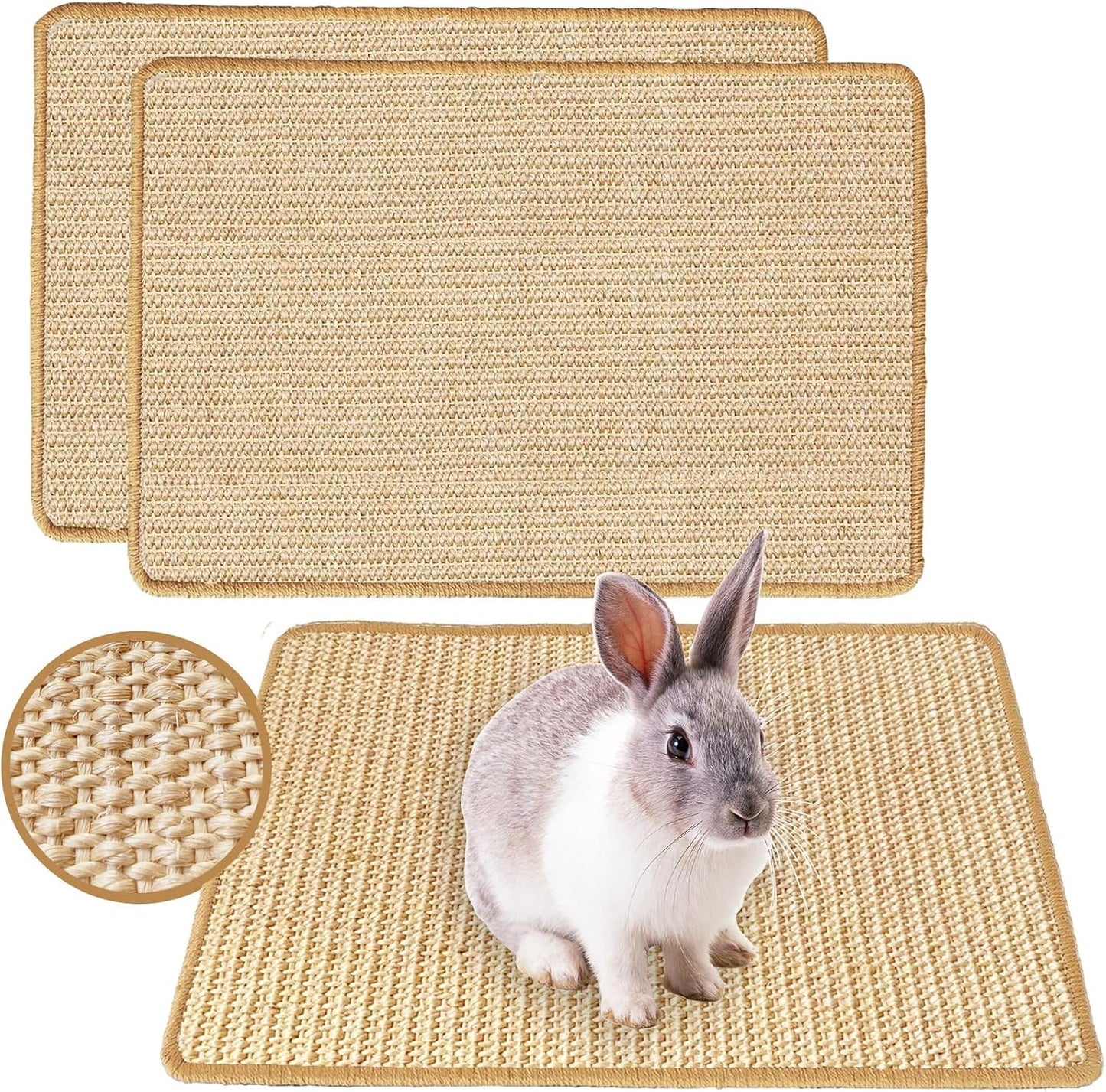 Rabbit Scratching Pad, 16 x 12 Inch Natural Sisal Bunny Scratch Mat Scratcher Mats Claws and Teeth Care for Biting Sleeping Nesting Small Animal Bedding Bed Play Toy (Beige+Brown, 2Pcs)