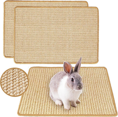 Rabbit Scratching Pad, 16 x 12 Inch Natural Sisal Bunny Scratch Mat Scratcher Mats Claws and Teeth Care for Biting Sleeping Nesting Small Animal Bedding Bed Play Toy (Beige+Brown, 2Pcs)