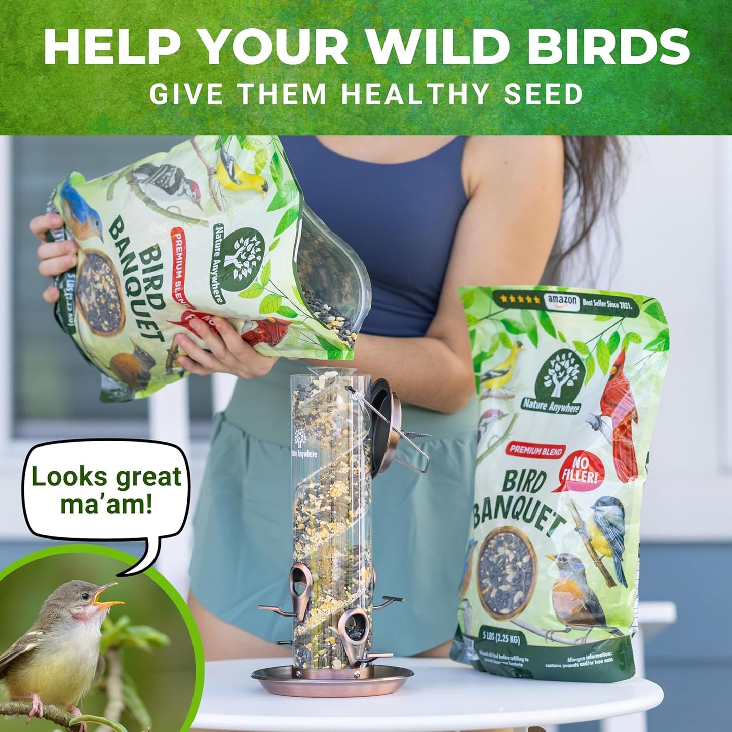 Nature Anywhere Wild Bird Seed for Outside Feeders - No Fillers - Made in USA - Wild Bird Food