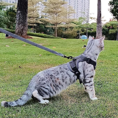 Cat Harness and Leash Set Escape Proof Tactical Medium Kitten Harness Emotional Support Cat Vest, Grey, M