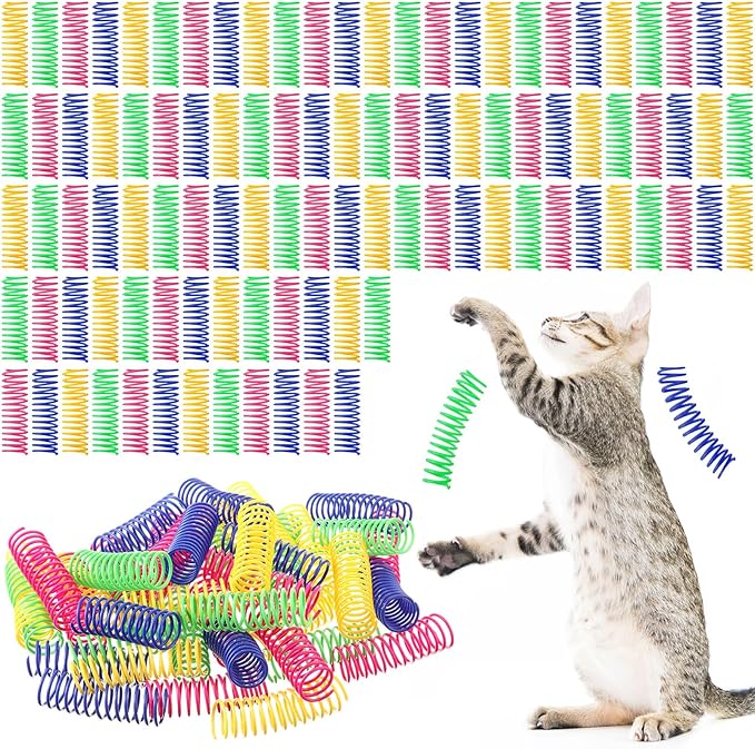 Yunsailing 100 Pcs 3.5 Inch Cat Spring Toy Cat Spiral Toys for Indoor Colorful Interactive Plastic Springs Coil for Kitten Hunting Swatting Biting