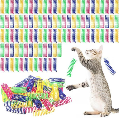 Yunsailing 100 Pcs 3.5 Inch Cat Spring Toy Cat Spiral Toys for Indoor Colorful Interactive Plastic Springs Coil for Kitten Hunting Swatting Biting