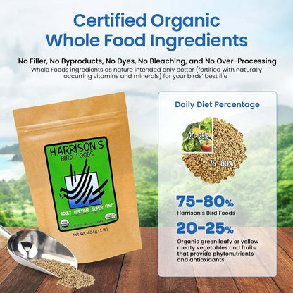 Harrison's Bird Foods Adult Lifetime Certified Organic Non-GMO Formula Small Bird Food 1lb