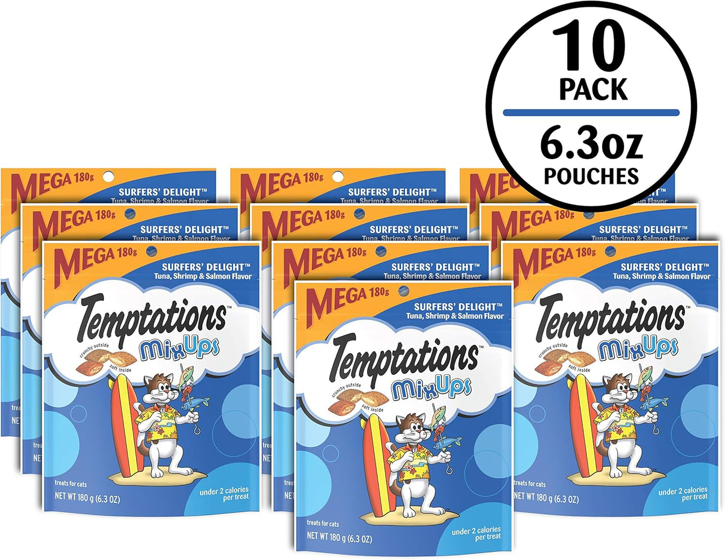 Temptations MixUps Surfer's Delight Flavor Crunchy and Soft Cat Treats, 6.3 oz. Pouch (Pack of 10)
