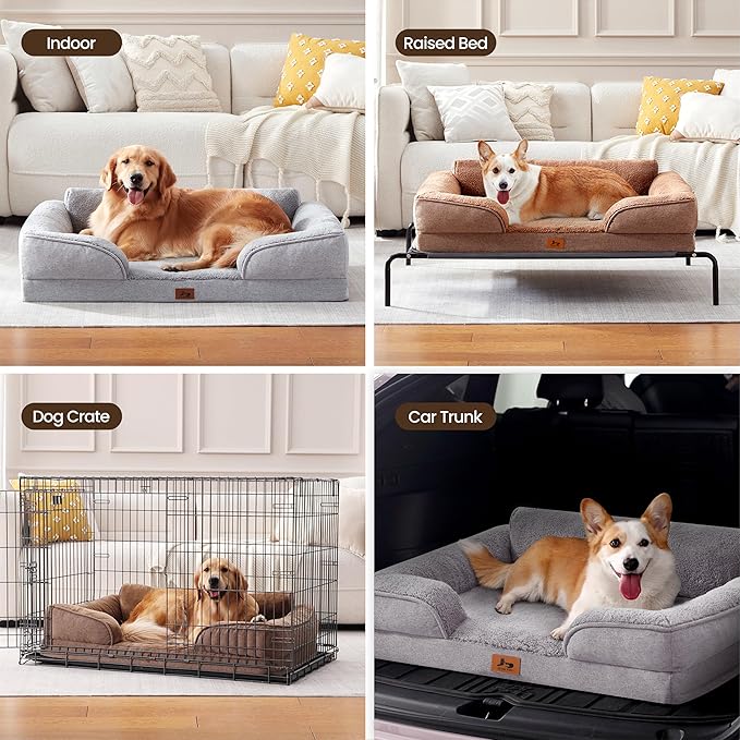 Orthopedic Dog Beds for Medium Size Dogs, Waterproof Egg-Crate Foam Pet Couch Bed with Soft Sides, Non-Slip Dog Sofa with Fleece Removable Washable Cover, 28" L Supportive Pet Sofa, Brown