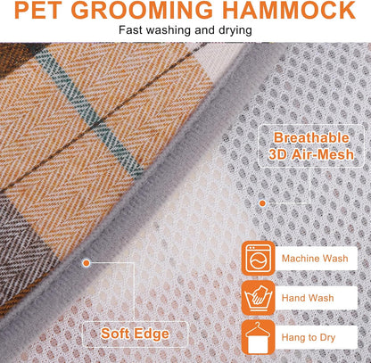 BEAUTYZOO Dog Grooming Hammock Harness for Nail Trimming - Adjustable Pet Restraint Sling for Small Medium Large Dogs/Cats - Secure Hanging Holder for Nail Clipping & Grooming (Orange Thanksgiving)